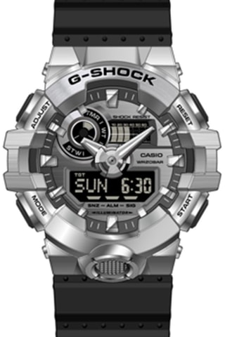 Reloj digital y analógico de resina - Cronómetro, función de luz y alarma - Negro y plateado