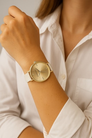 Reloj de cuarzo de poliuretano - Blanco y dorado