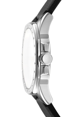 Reloj de cuarzo de piel - Negro y plateado