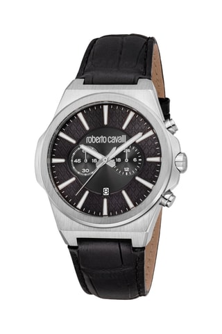 Reloj de cuarzo de piel - Negro y plateado