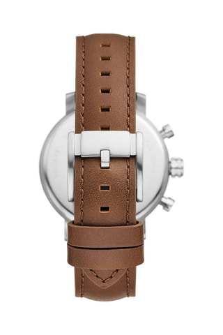 Reloj de cuarzo de piel Rhett - Marrón y plateado