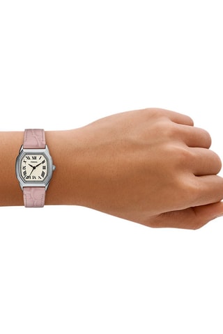 Reloj de cuarzo de piel - Rosa y plateado