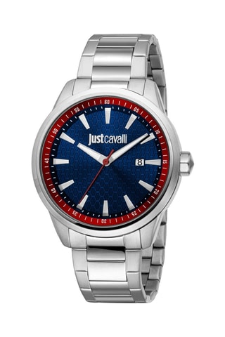 Reloj de cuarzo de acero - Plateado y rojo