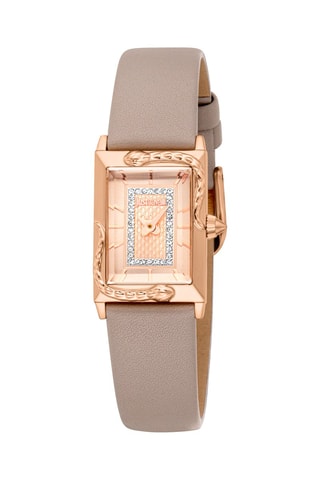 Reloj de cuarzo de piel y cristales checos Dolcezza - Gris y rosa dorado