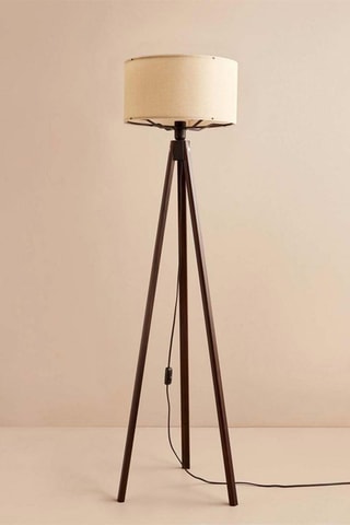 Lampadaire trépied en bois - Crème et naturel - 60 W