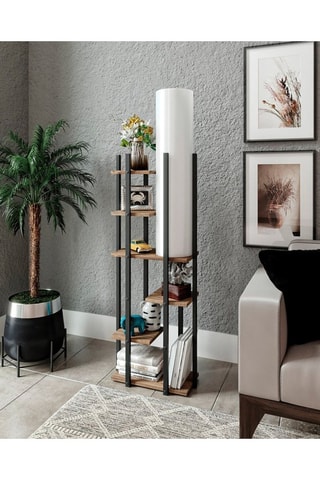 Lampadaire avec étagères Vogue SRC - Naturel, blanc et noir