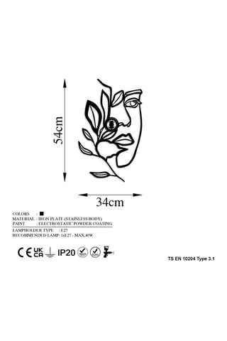 Aplique mural Flower Faced - Negro - 40 W