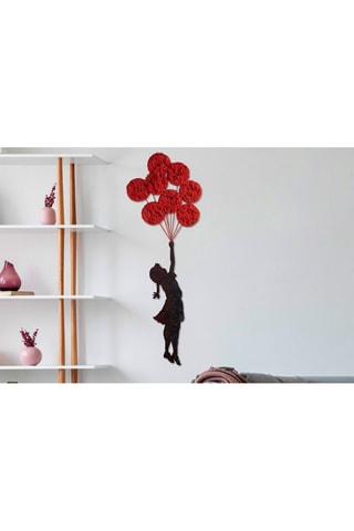 Adorno mural «Niña con globo» Banksy - 100 x 34 cm - Negro y rojo