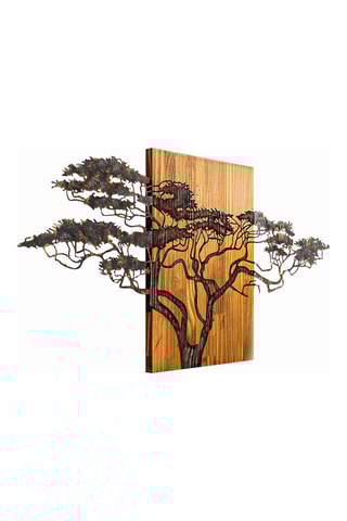 Adorno mural de madera Acacia Tree - 144 x 70 x 3 cm - Natural y negro