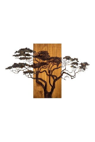 Adorno mural de madera Acacia Tree - 90 x 58 x 3 cm - Natural y negro