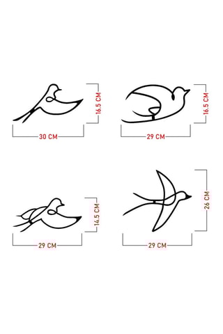 Adorno mural 4 Pájaros - Negro - 30 x 16,5 cm - 29 x 16,5 cm - 29 x 14,5 cm - 29 x 26 cm