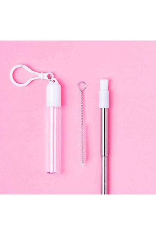 Cannuccia riutilizzabile pieghevole in acciaio inossidabile e silicone - Bianco