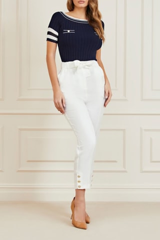 Pantalon relaxed 7/8 en lin taille haute - Blanc