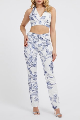 Pantalon droit taille haute - Blanc et bleu roi