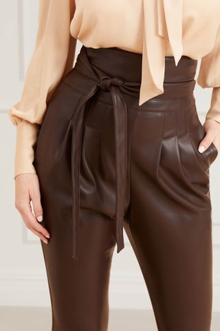 Pantalon regular 7/8 taille haute - Marron foncé