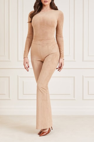 Pantalon en velours taille haute - Beige