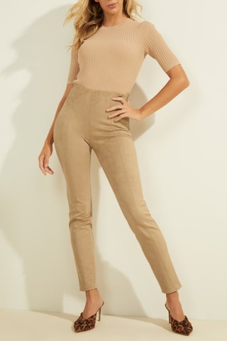 Pantalon slim taille haute - Marron clair