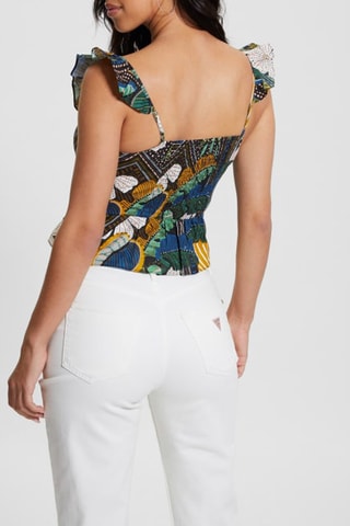 Top en lin - Noir et vert