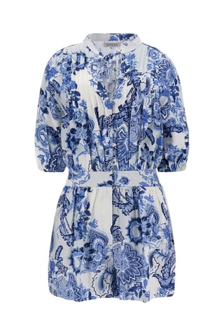 Combishort en lin - Blanc et bleu marine