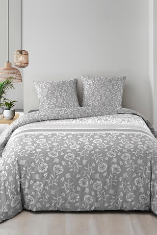 Parure de couette Flavie en coton 105 fils/cm² - Blanc et gris