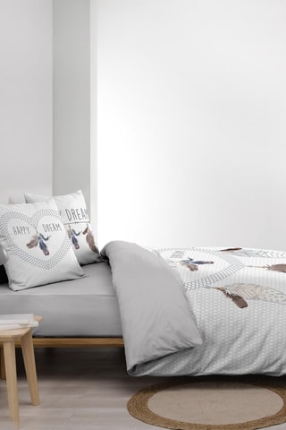 Parure de couette Happy Dream en coton 42 fils/cm² - Blanc et gris