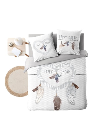 Parure de couette Happy Dream en coton 42 fils/cm² - Blanc et gris