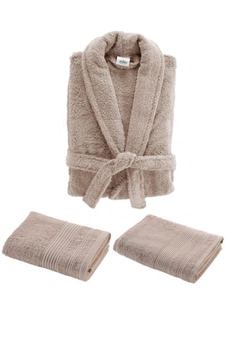 Peignoir + Drap de douche + Serviette de toilette Tendresse - Taupe - 70 x 130 / 50 x 90 cm