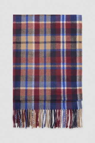 Echarpe à carreaux avec franges - Bleu