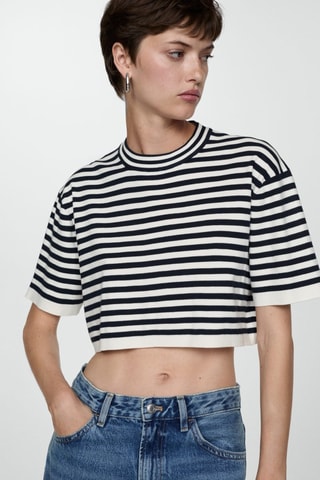 Pull-over crop à rayures - Bleu marine