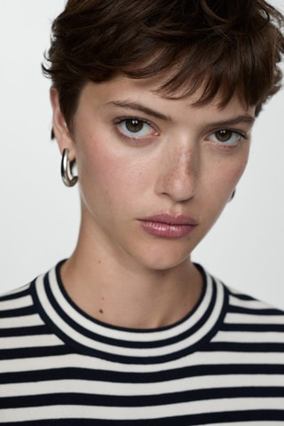 Pull-over crop à rayures - Bleu marine