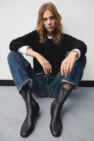 Pull-over en maille effet fourrure - Noir