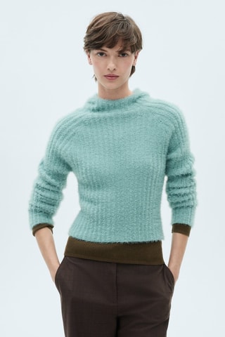 Pull-over capuche imitation fourrure - Turquoise