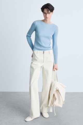 Pull-over côtelé col bateau - Bleu clair