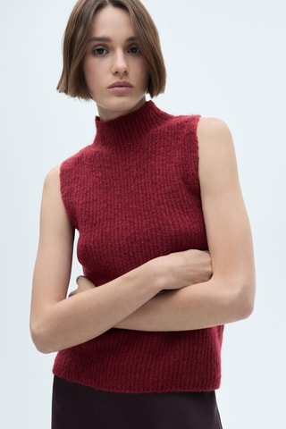 Gilet maille col montant - Lie-de-vin