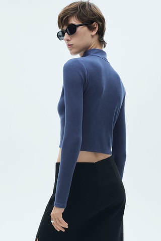 Cardigan col montant fermeture Éclair - Bleu