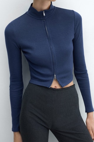 Cardigan col montant fermeture Éclair - Bleu