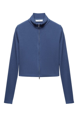 Cardigan col montant fermeture Éclair - Bleu
