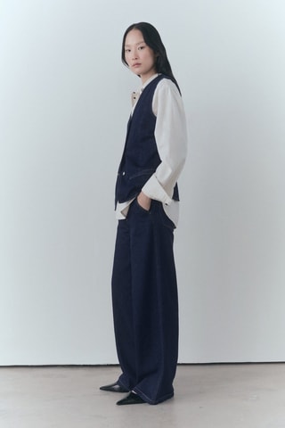 Gilet en jean rinse wash - Bleu foncé