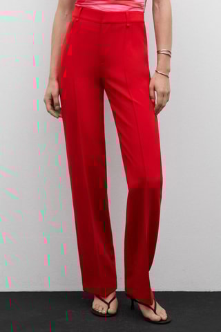 Pantalon droit coutures décoratives - Rouge