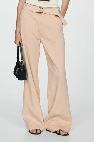 Pantalon fluide wideleg ceinture - Sable