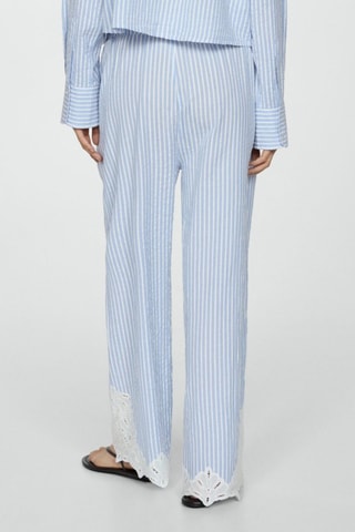 Pantalon rayures broderie - Ciel