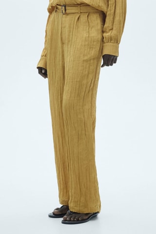 Pantalon texturé ceinture - Moutarde