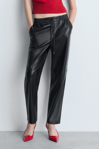 Pantalon taille élastique similicuir - Noir