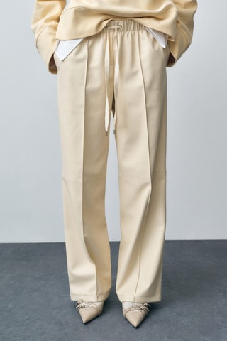 Pantalon wideleg simili-cuir - Ecru