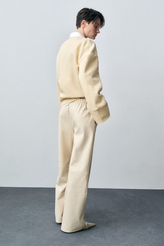 Pantalon wideleg simili-cuir - Ecru