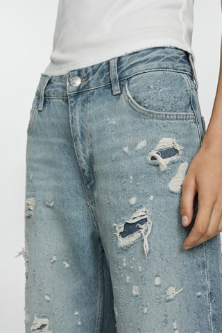 Jean droit déchirures décoratives - Bleu