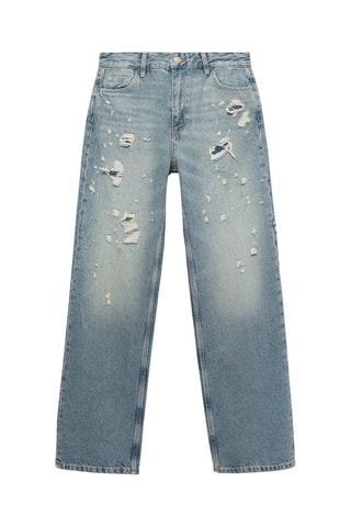 Jean droit déchirures décoratives - Bleu