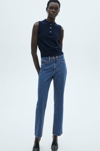 Jean droit détails contrastés - Bleu marine