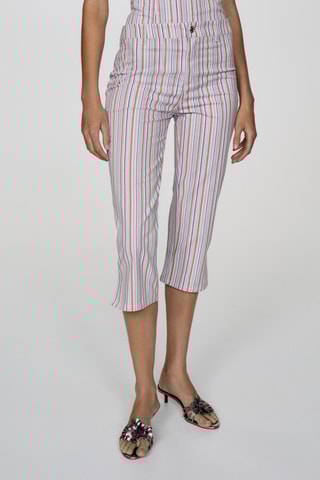 Jean capri rayures - Rose pastel