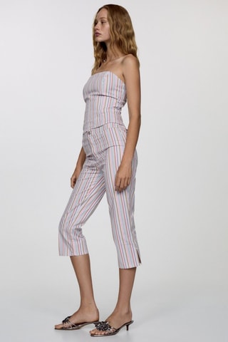 Jean capri rayures - Rose pastel